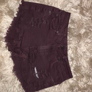 American Eagle stretch maroon ripped shorts